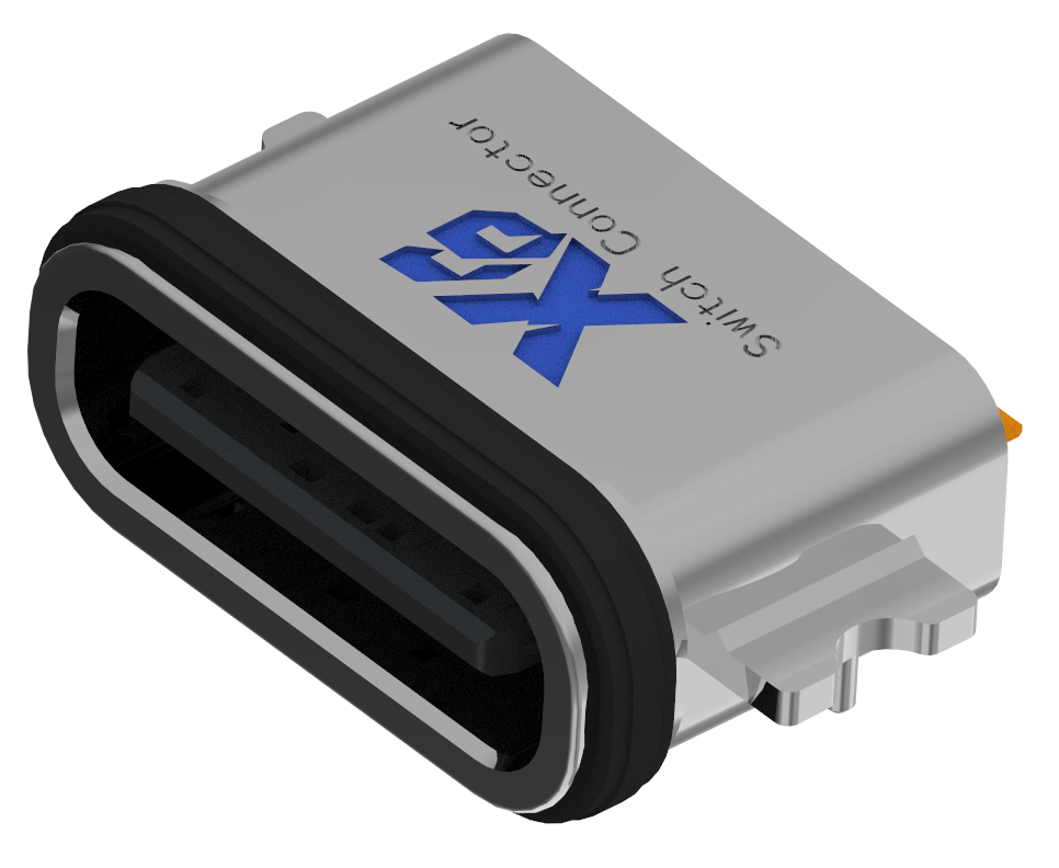 XB-TYPE C 6P-5 沉板1.2防水母座L=6.7mm(带钢片)(U型锌合金外壳)